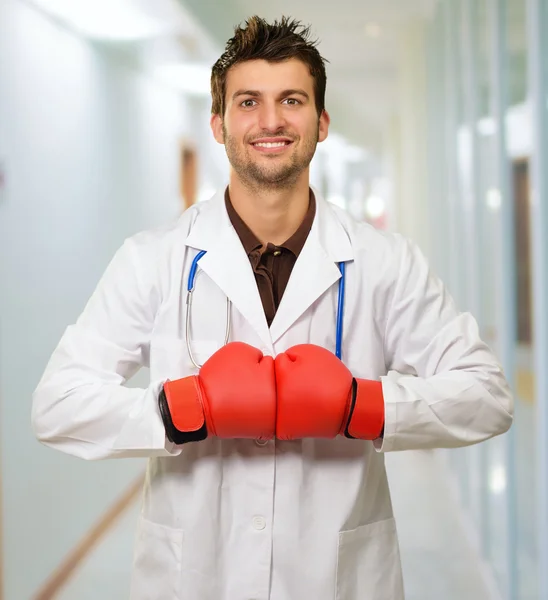 Doctor In Red Boxing Handglove  — Stok fotoğraf